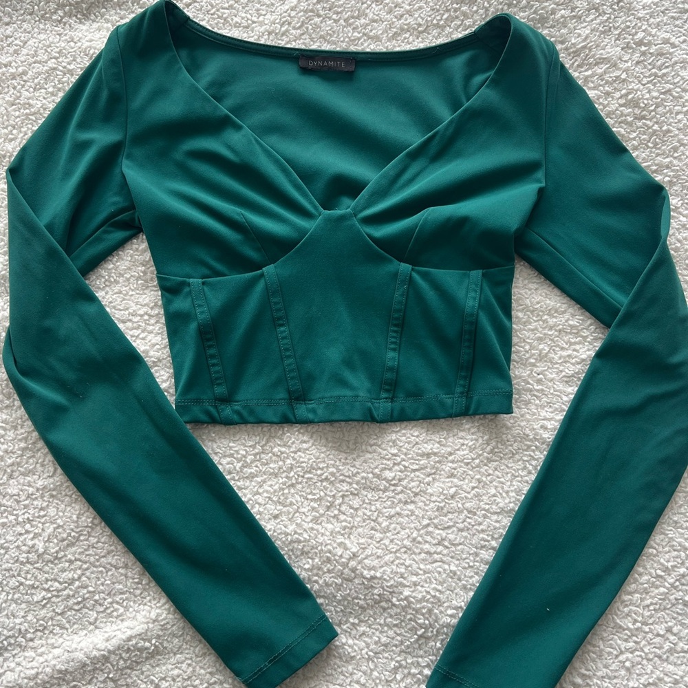 Dynamite Teal Long Sleeve Crop Top